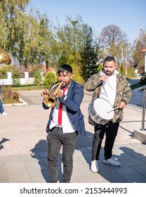 Belgrade, Serbia, 31 Oct 2021: Romani Trumpet Band Is Paying Music While Welcoming Guests