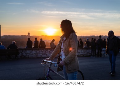 Belgrade / Serbia - 3.12.2020. People Walking In Sunset On City View In Belgrade.