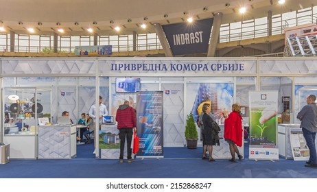 Belgrade, Serbia - April 28, 2022: Serbian Government Institution Chamber Of Commerce And Industry At Construction Fair Trade Show Event.