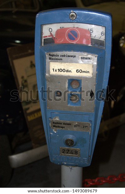 BELGRADE, SERBIA - AUGUST 25, 2019: The Old Slot\
Machine To Pay For Car Parking (Photo From The Belgrade Museum of\
Cars, SERBIA)