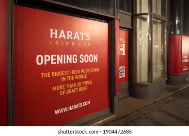 BELGRADE, SERBIA - DECEMBER 12, 2020: Harat's Logo In Front Of Their Newly Open Bar In Belgrade. Harats Is A Chain Of Irish Pub Spread Worldwide Specialized In Alcohol And Catering.

