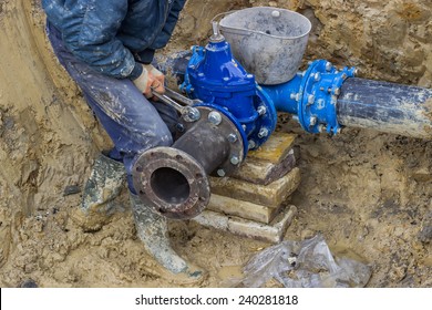 BELGRADE, SERBIA - DECEMBER 26: Close up of Installing T junction for new commercial building water supplies. Selective focus. At construction site in December 2014.