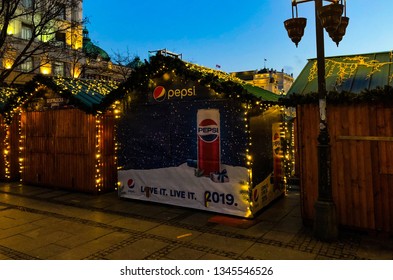 Belgrade / Serbia - February 15th 2019: Pepsi Ad On A Tent Winter Theme