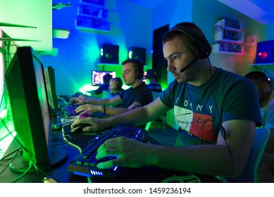 Belgrade, Serbia - July 23 2019 : Pc Gamer Playing Video Games On Computer. Gamer Portrait. 