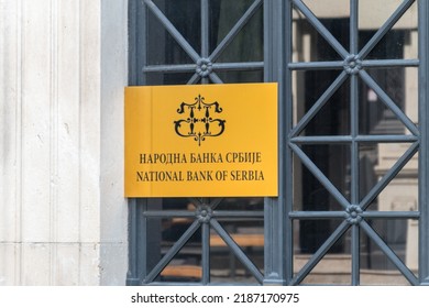 Belgrade, Serbia - June 7, 2022: Inscription National Bank Of Serbia.