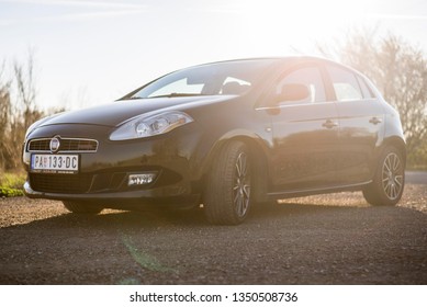 BELGRADE, SERBIA - MARCH 23 2019 : Fiat Bravo Black Car Isolated On Road.