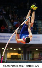 BELGRADE, SERBIA - MARCH 3-5, 2017: Pole Vault Ivan Horvat, European Athletics Indoor Championships In Belgrade, Serbia