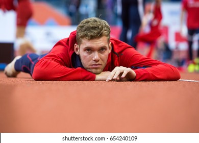 BELGRADE, SERBIA - MARCH 3-5, 2017: Man Heptathlon, , MAYER Kevin, European Athletics Indoor Championships In Belgrade, Serbia