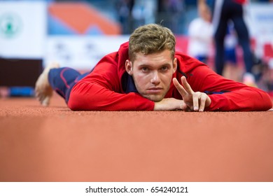 BELGRADE, SERBIA - MARCH 3-5, 2017: Man Heptathlon, , MAYER Kevin, European Athletics Indoor Championships In Belgrade, Serbia