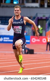 BELGRADE, SERBIA - MARCH 3-5, 2017: Man 60m Heptathlon, MAYER Kevin, European Athletics Indoor Championships In Belgrade, Serbia