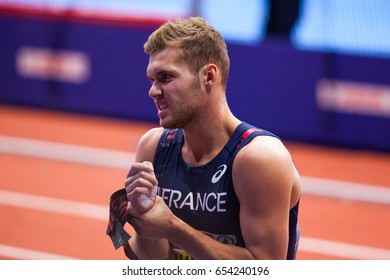 BELGRADE, SERBIA - MARCH 3-5, 2017: Man Heptathlon, Shot Put, MAYER Kevin, European Athletics Indoor Championships In Belgrade, Serbia