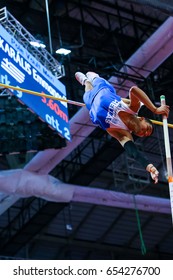 BELGRADE, SERBIA - MARCH 3-5, 2017: Pole Vault, KARALIS Emmanouil, European Athletics Indoor Championships In Belgrade, Serbia