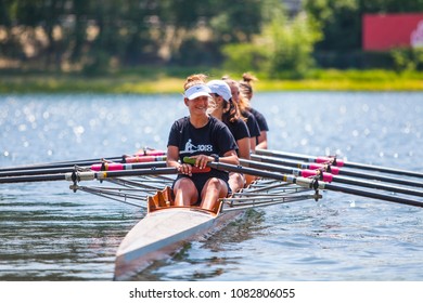Belgrade, Serbia - May 2, 2018; Athletes on a Serbian Cup Rowing Competition rowing