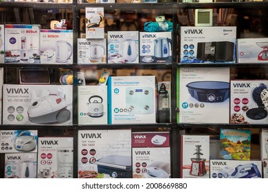 BELGRADE, SERBIA - MAY 3, 2021: Logo Of Vivax In Front Of Kitchen Appliances And White Goods For Sale In Belgrade. Part Of M San Group, Vivax Is A Croatian Brand Of Consumer Electronics.

