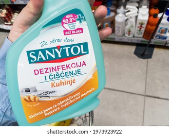 BELGRADE, SERBIA - MAY 5, 2021: Sanytol Logo On A Desinfectant Spray Bottle. Sanytol Is An Brand Of Bleach Free Household Cleaning And Disinfection Products Spread Worldwide.

