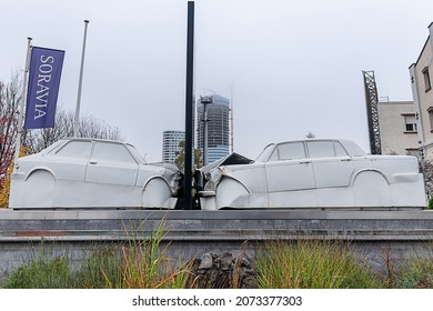 Belgrade, Serbia - November 05, 2021: Auto Accident Involving Two Cars. Close Up Of Two Cars Damaged. Head On Collision