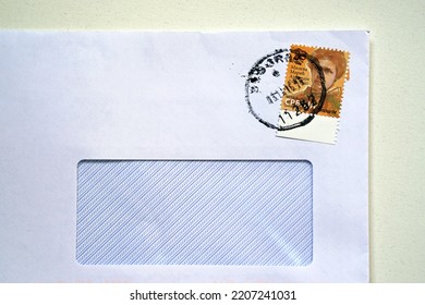 Belgrade, Serbia - November 17, 2015:  Famous Physicist Mileva Maric Einstein Post Stamp At Letter.