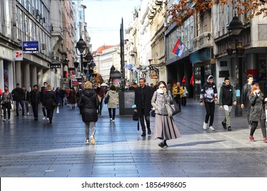 Belgrade, Serbia - November, 2020: The People Of Serbia. Pedestrian Street In The Serbian Capital During The Pandemic.