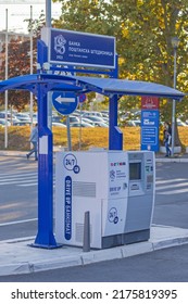 Belgrade, Serbia - October 04, 2021: Drive Up Atm Mobile Banking From Car Window At Large Parking In Capital City.