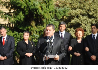 Belgrade, Serbia - October 26, 2013: Prime Minister Ivica Dacic is speaking at the funeral of Jovanka Broz. Jovanka Broz, Yugoslavia's former First Lady built by her husband Josip Broz Tito in the House of Flowers mausoleum.