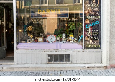 Belgrade, Serbia, Sep 5, 2019: An Old Fashioned Watchmaker Shop At Glavna Street In Zemun