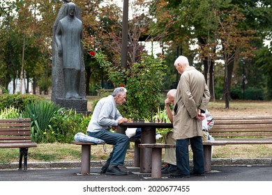 Belgrade, Serbia - September 27, 2019: Elderly People Playing Chess In Kalemegdan Public Park