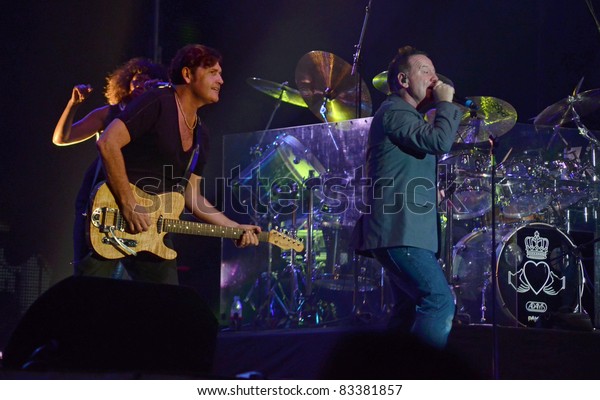 BELGRADE, SERBIA-AUGUST 18: Jim\
Kerr and Charlie Burchill, the core of the band Simple Minds,\
perform at the Belgrade Beer Fest on August 18, 2011 in Belgrade,\
Serbia