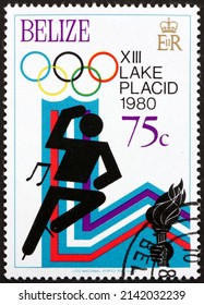 BELIZE - CIRCA 1979: A Stamp Printed In Belize Shows Figure Skating, 1980 Winter Olympics, Lake Placid, Circa 1979