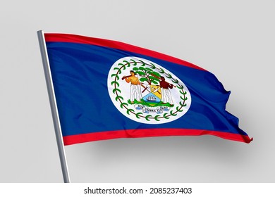 Belize flag isolated on white background. close up waving flag of Belize.