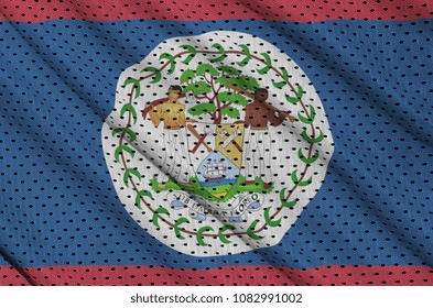 Belize flag printed on a polyester nylon sportswear mesh fabric with some folds