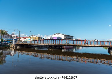 BELIZE - NOVEMBER 18, 2017: Belize City Port With Swing Bridge In Background