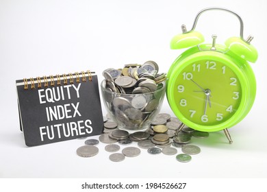 Bell Clocks, Notebooks And Coins With The Words Equity Stock Futures