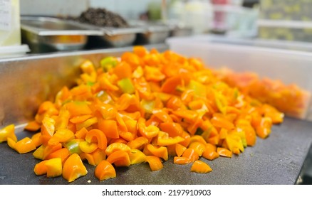 Bell Pepper Diced In The Kitchen