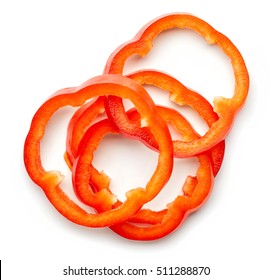 Bell Pepper Slices Isolated On White Background, Top View