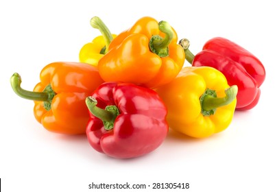 Bell peppers isolated on white background closeup