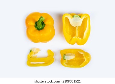  Yellow bell peppers sliced(capsicum) on a white background