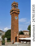 The bell tower of the ancient church of San Stefano on the island of Burano in the Venetian lagoon