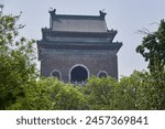 Bell Tower in Beijing, China in spring, famous Beijing landmark built in 1272 during the Yuan dynasty