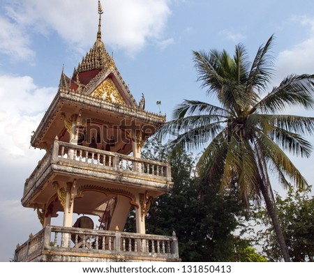 A bell tower in a Buddhist temple in Nong Khai, Thailand