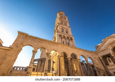 Bell tower of the Cathedral of Saint Domnius inside Diocletian's Palace in Split, Croatia, Europe.