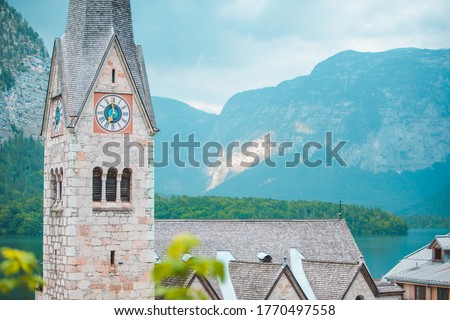 bell tower close up hallstatt austria