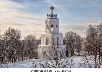 The bell tower in the old Dubrovitsy manor on a winter morning, Podolsk, Russia - Powered by Shutterstock