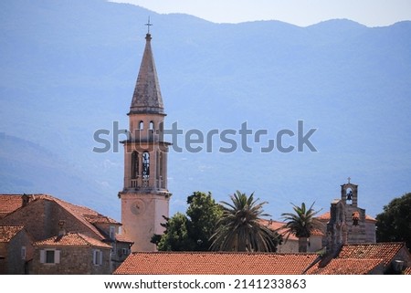 Bell tower in old town Budva in Montenegro 