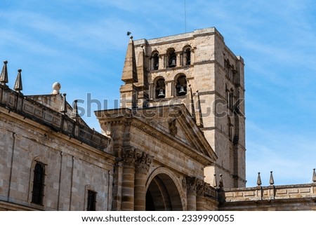 Bell tower and portico of the romanesque Cathedral of Zamora.
