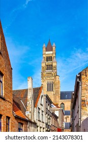 Bell tower of Saint Salvator’s Cathedral, Bruges, Flanders, Belgium - Shutterstock ID 2143078301