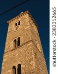 Bell tower of St Anselm church in the city of Nin in Croatia