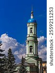 Bell tower, years of construction 1801-1804. Introduction to the Temple monastery also known as Optina Pustyn, city Kozelsk, Russia