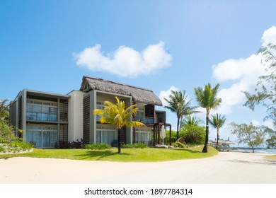 Belle Mare, Mauritius - October 06, 2019:  villa accommodation at a beach resort on a tropical island 