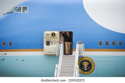 BELLEVUE, NE - AUG 13: US President Barack Obama Arrives At Offutt Air Force Base, August 13, 2012 In Bellevue, Nebraska.