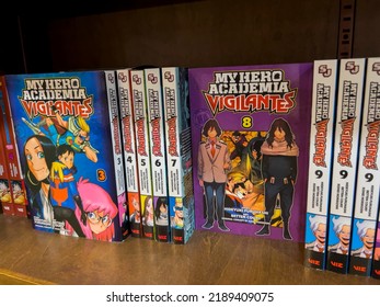 Bellevue, WA USA - Circa July 2022: Close Up, Selective Focus On My Hero Academia Manga For Sale Inside A Barnes And Noble